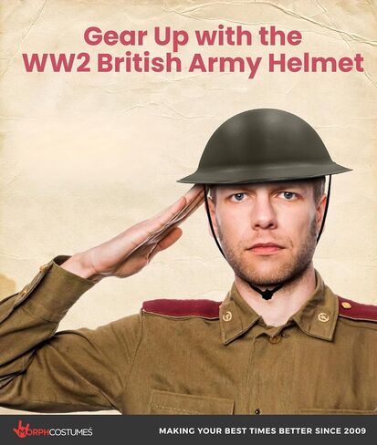 Nicky Bigs Novelties Adult WW2 Ally British Army Helmet - Lightweight Thick Plastic WW1 Reenactment Costume Hat, Olive Drab Green, Adjustable in Kuwait