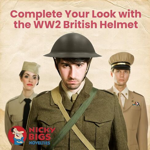 Nicky Bigs Novelties Adult WW2 Ally British Army Helmet - Lightweight Thick Plastic WW1 Reenactment Costume Hat, Olive Drab Green, Adjustable in Kuwait