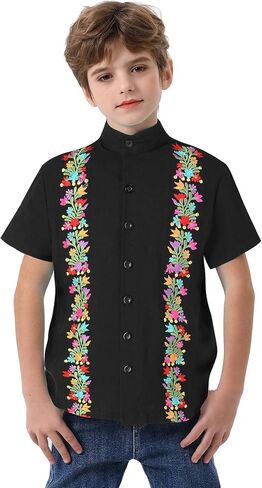 Mexican Shirts for Boys Guayabera Shirts Traditional Embroidered Fiesta Kids Button Up Shirt Toddler Dress Up in Kuwait