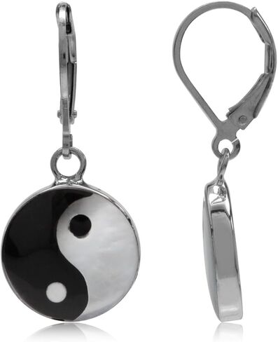 Silvershake White Mother Of Pearl and Black Onyx 925 Sterling Silver Yin Yang Jewelry for Women and Teens in Kuwait