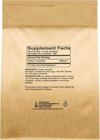 Pure Original Ingredients Acetyl L-Carnitine (1 lb) ALCAR, Amino Acid Powder Supplement in Kuwait