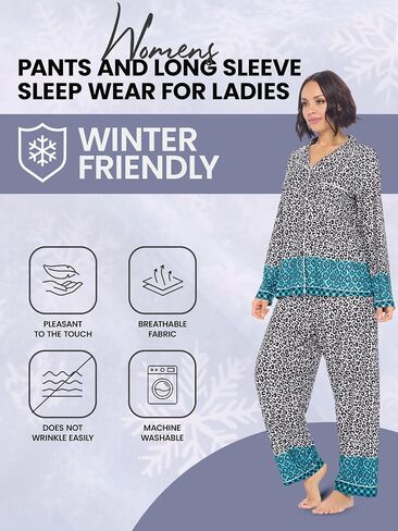 Casual Nights Womens Pajamas Set – Pants and Long Sleeve Sleep Wear for Ladies in Kuwait