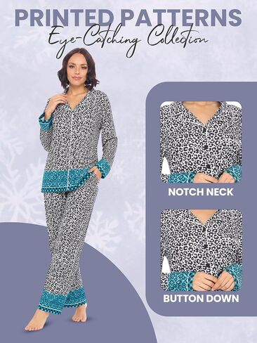 Casual Nights Womens Pajamas Set – Pants and Long Sleeve Sleep Wear for Ladies in Kuwait