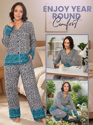 Casual Nights Womens Pajamas Set – Pants and Long Sleeve Sleep Wear for Ladies in Kuwait