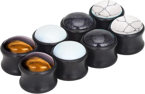 YOFANST 8pcs Natural Wood Ear Plugs Inlaid with Stone Saddle Earrings Piercing Gauges 2g-5/8 inch in Kuwait
