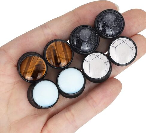 YOFANST 8pcs Natural Wood Ear Plugs Inlaid with Stone Saddle Earrings Piercing Gauges 2g-5/8 inch in Kuwait