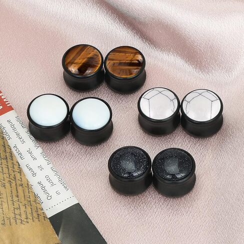 YOFANST 8pcs Natural Wood Ear Plugs Inlaid with Stone Saddle Earrings Piercing Gauges 2g-5/8 inch in Kuwait