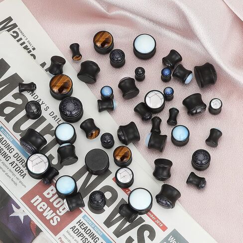 YOFANST 8pcs Natural Wood Ear Plugs Inlaid with Stone Saddle Earrings Piercing Gauges 2g-5/8 inch in Kuwait