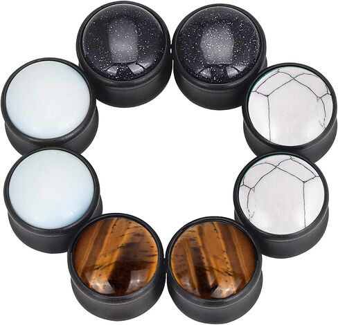 YOFANST 8pcs Natural Wood Ear Plugs Inlaid with Stone Saddle Earrings Piercing Gauges 2g-5/8 inch in Kuwait