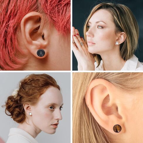 YOFANST 8pcs Natural Wood Ear Plugs Inlaid with Stone Saddle Earrings Piercing Gauges 2g-5/8 inch in Kuwait