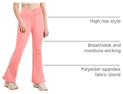 viehunt Girls Crossover High Waisted Flare Leggings Bootcut Solid Full Length Cute Yoga Pants in Kuwait