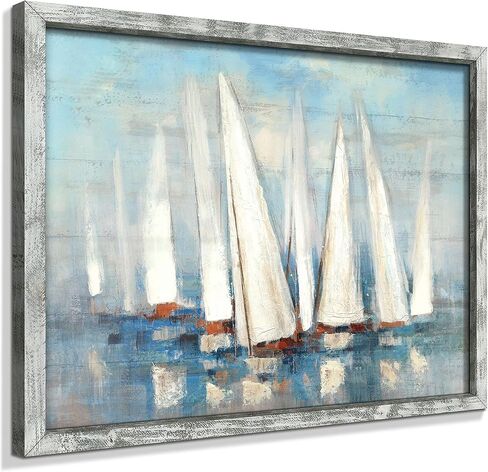 Beach Picture Wooden Artwork Framed: Coastal Wall Art Ocean Art Prints Seascape Wall Decor for Bathroom 16"x12" in Kuwait