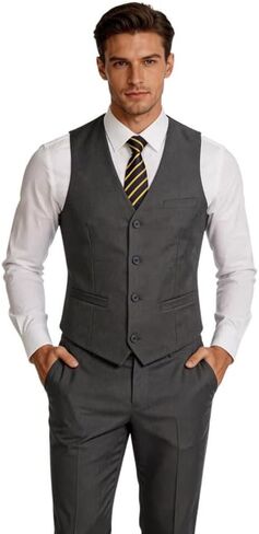 Furuyal Men's 2-Piece Suit Waistcoat Prom Wedding Dress Suit for Groomsmen Vest Pant Set Navy-M in Kuwait