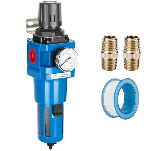 NANPU 1/4" NPT منظم فلتر الهواء المضغوط كومبو على الظهر، عنصر نحاسي 5 ميكرون، وعاء بولي، تصريف يدوي، دعامة معدنية، مقياس 0-150 رطل لكل بوصة مربعة - AW2000-02M in Kuwait