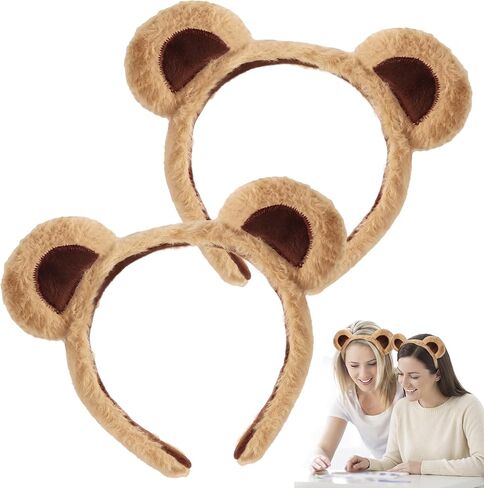 2 Pcs Bear Ears Headband Cute Party Headband Halloween Headband Animal Headband Brown Bear Ear Hair Bands Adult Child Headband Christmas Gift in Kuwait