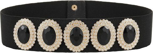 Women's Elastic Vintage Rhinestone Belt Stretchy Retro Wide Waist Cinch Belt for Dresses，Width 5cm in Kuwait