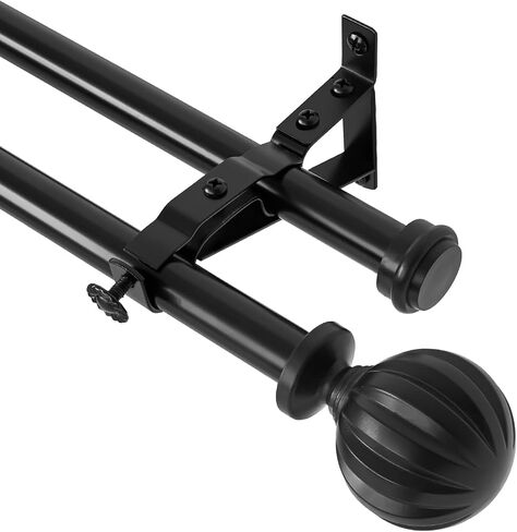 Double Curtain Rods, Window Treatment Telescoping Double Curtain Rod Set with Hardware, 3/4-Inch Diameter, Metal Curtain rods Adjusts from 66 to 120 Inches, Brown in Kuwait