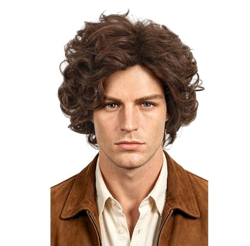 Men's Wig 70's 80's TV Star Wig Light Brown Natural Layered Hippie Wig Halloween Costume Cosplay Wig in Kuwait