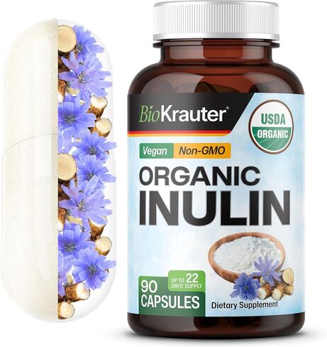 Inulin Powder Capsules - Organic Fiber Supplement - 1200mg Chicory Root Fiber Pills for Digestive Support - Pure Soluble Fiber Supplements - 100 Vegan Tablets in Kuwait