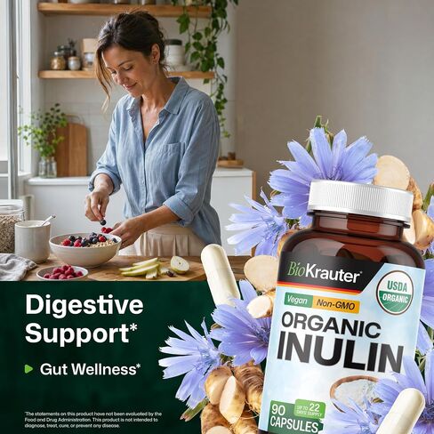 Inulin Powder Capsules - Organic Fiber Supplement - 1200mg Chicory Root Fiber Pills for Digestive Support - Pure Soluble Fiber Supplements - 100 Vegan Tablets in Kuwait