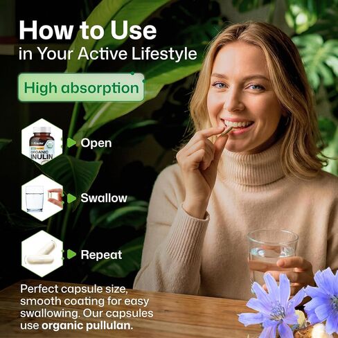 Inulin Powder Capsules - Organic Fiber Supplement - 1200mg Chicory Root Fiber Pills for Digestive Support - Pure Soluble Fiber Supplements - 100 Vegan Tablets in Kuwait