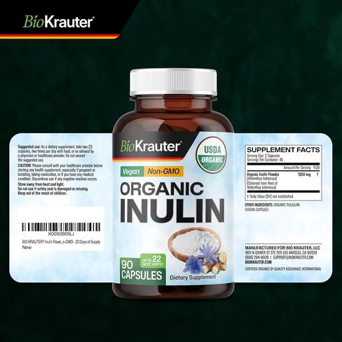 Inulin Powder Capsules - Organic Fiber Supplement - 1200mg Chicory Root Fiber Pills for Digestive Support - Pure Soluble Fiber Supplements - 100 Vegan Tablets in Kuwait