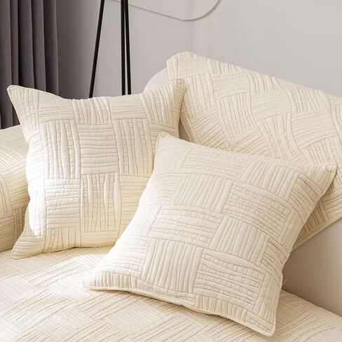 Farmhouse Couch Cover Solid Color Neutral Sofa Cover Soft Cotton Quilted Sectional Couch Covers Non Slip Washable Sofa Slipcover Furniture Protector for Living Room (Ivory D,36"x36") in Kuwait