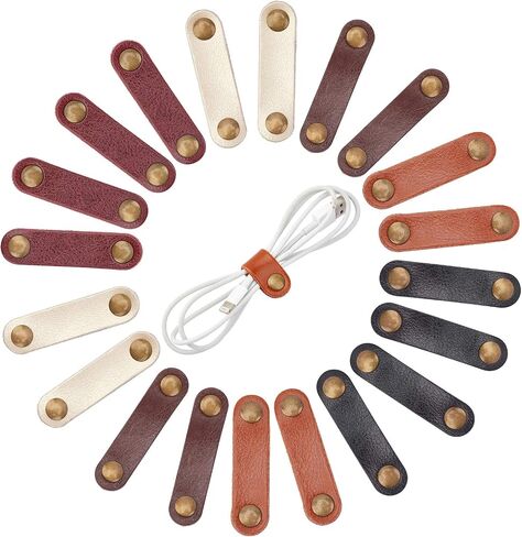 GORGECRAFT 20Pcs 2Colors Leather Cable Straps Cable Ties Black Brown Cable Organizers Cord Management for USB Cable Headphone Wires in Kuwait