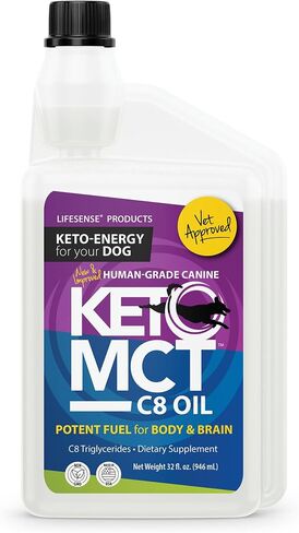 Lifesense C8 Keto MCT Oil for Dogs Sourced from Coconut Oil, Human Grade,Keto Friendly, 32 oz, Developed in USA by PhD Nutrition in Kuwait