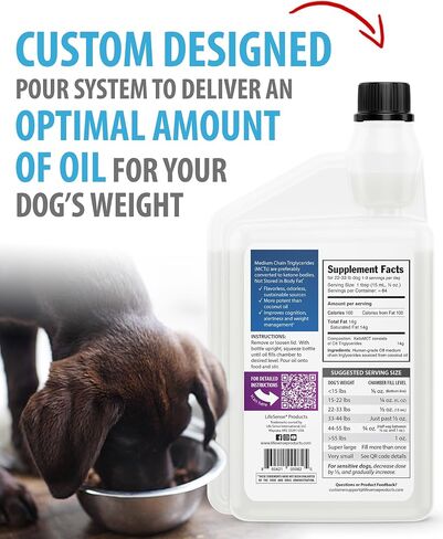 Lifesense C8 Keto MCT Oil for Dogs Sourced from Coconut Oil, Human Grade,Keto Friendly, 32 oz, Developed in USA by PhD Nutrition in Kuwait
