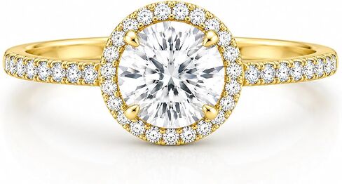 ISAAC WOLF Lab Created Solid 10k Gold Pave Halo Round Cut 2 Carat Moissanite Diamond Ring VVS1 Solitaire White, Yellow OR Rose in Kuwait