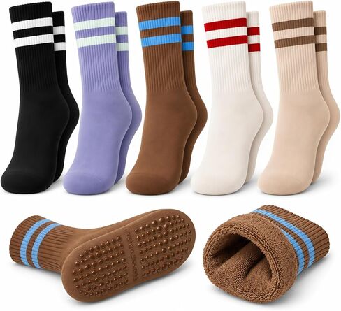 5 Pairs Yoga Socks Women's Medium Warm and shock-absorbing floor Socks Cotton Fitness Dance pilates Girl's Stockings Non slip Sports Thick sole, Multicolor in Kuwait