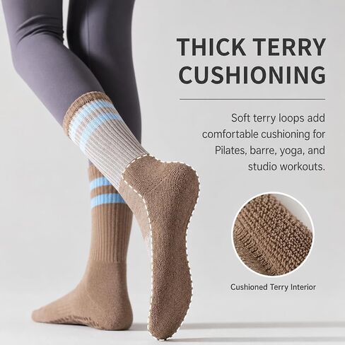 5 Pairs Yoga Socks Women's Medium Warm and shock-absorbing floor Socks Cotton Fitness Dance pilates Girl's Stockings Non slip Sports Thick sole, Multicolor in Kuwait