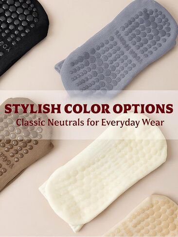 5 Pairs Yoga Socks Women's Medium Warm and shock-absorbing floor Socks Cotton Fitness Dance pilates Girl's Stockings Non slip Sports Thick sole, Multicolor in Kuwait