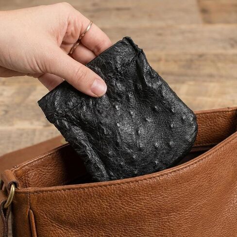 Genuine Ostrich Skin Leather Spring Loaded Coin Pouch in Kuwait