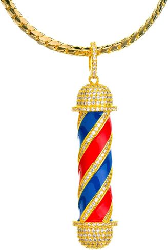 metaltree98 Men's New Micro Mini Pave Brass Barber Shop Pendant with 24" Miami Cuban Chain BCH 15108G in Kuwait