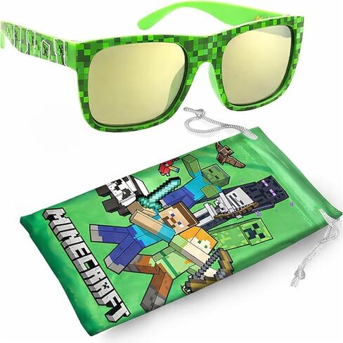 نظارات شمسية Sun-Staches Minecraft من Arkaid - نظارات Minecraft أنيقة ومريحة ومتينة للحماية من الأشعة فوق البنفسجية للأطفال مع حقيبة حمل ناعمة - هدايا Minecraft الرسمية للأولاد in Kuwait