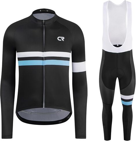 CR Winter Men's Cycling Jersey Long Sleeves Thermal Fleece Bike Jersey + Bib Pants, Winter Cycling Kit Clothing Set for Men in Kuwait