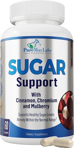 YUMMYVITE Sugar Support Supplement with Cinnamon, Chromium, Mulberry, Alpha Lipoic Acid - 20 Herbs & Vitamins - Non-GMO, 60 Capsules in Kuwait
