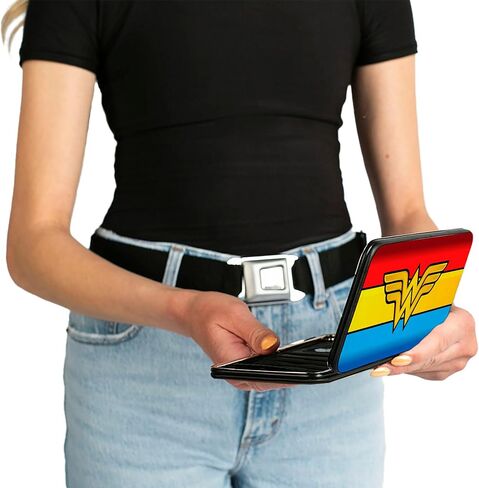 Buckle-Down Hinge Wallet - Wonder Woman Logo/Stripe Red/Yellows/Blue in Kuwait