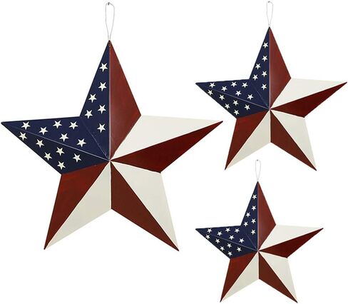 2pcs Patriotic Metal Barn Star Outdoor Indoor Hanging Wall Decor Star Ornaments 4th of July Decoration Country Style (12"-A&B) in Kuwait