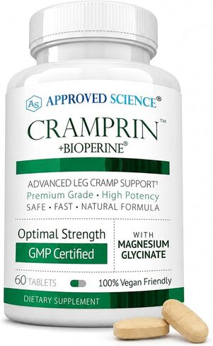 معتمد من Science® Cramprin - مكمل لتشنجات الساق - 60 قرصًا طبيعيًا - يتضمن B-Sci™ وGlycinate المغنيسيوم والبابونج - كمية تكفي لمدة شهر واحد in Kuwait