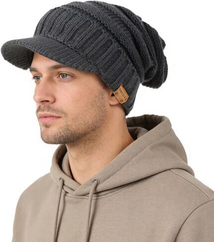 Ruphedy Men Winter Beanie with Brim Outdoor Fleece Visor Beanie Hats in Kuwait