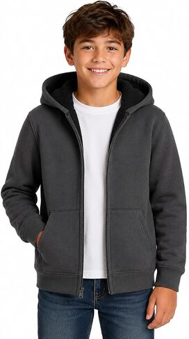 Quad Seven Boys Sweatshirt – Heavyweight Sherpa Fleece Lined Zip Hoodie Sweatshirt – Winter Sweatshirt Jacket for Boys (8-18) in Kuwait