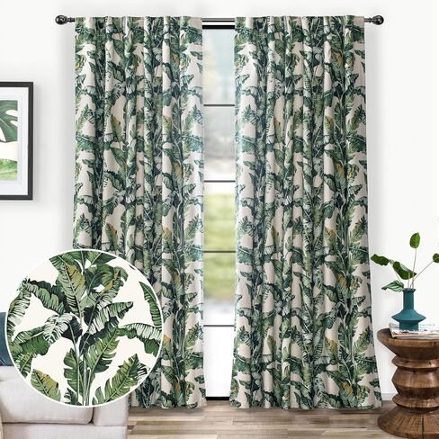 DriftAway Olive Green Linen Curtains Blackout 84 Inches Long Lined Thermal Window Drapes for Bedroom Grommet Farmhouse Leaf Home Decoration 2 Panels in Kuwait