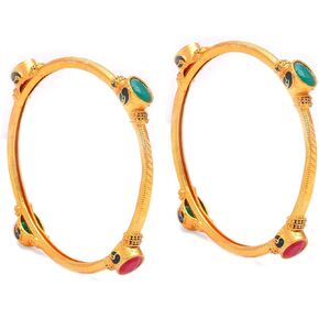 Jewar Mandi Bangles Gold Plated Silver Etching Handmade Work Bracelet Jewelry for Women & Girls (Zig Zag Bangles, 2.4) in Kuwait