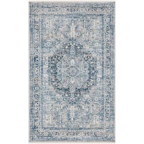 سجادة SAFAVIEH Victoria Collection Accent - 3' x 5'، أزرق ورمادي، تصميم تقليدي عتيق، لا يتساقط ويسهل العناية به، مثالي للمناطق ذات حركة المرور العالية في البهو وغرفة المعيشة وغرفة النوم (VIC933F) in Kuwait