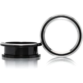 Forbidden Body Jewelry Gauges for Ears, Ear Plug,Tunnels for Ears, Metal Tunnels, Black and Silver Two Tone Rim PVD Over 316L Surgical Steel Screw Fit Tunnel Ear Gauges.(Size 0G-1 Inch)(Sold as Pairs) in Kuwait