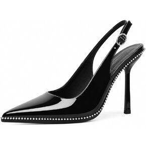Mettesally Women's Slingback Heel Pointed Toe Beaded Heels Stilettos High Heel Pumps Closed Toe Fashion Dress Shoes 3.5 Inches Purple US 8.5 in Kuwait