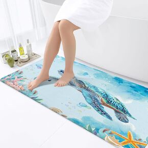 Sea Turtle Bathroom Rug, Nautical Turtle Non Slip Bath Mat with Underwater Seashell Bathroom Accessories Shower Mat Marine Animals Blue Ocean Kitchen Rug Non Slip Mat Soft for Toilet Tub RV (17"X29'') in Kuwait